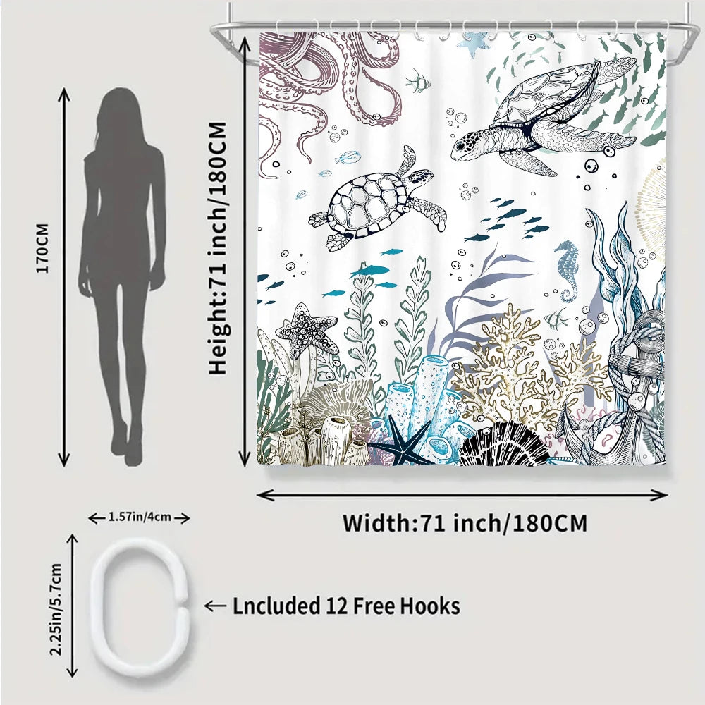 Turtle Four-Piece Bathroom Set With Waterproof Shower Curtain