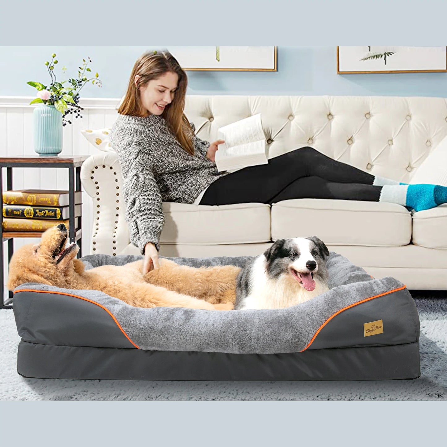 BINGOPAW Dog Bed With Removable Washable Fleece Cover Waterproof