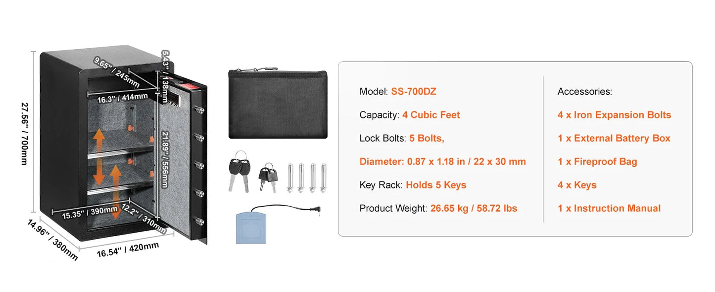 SucceBuy Safe Box with Key Lock Password and Fingerprint Access