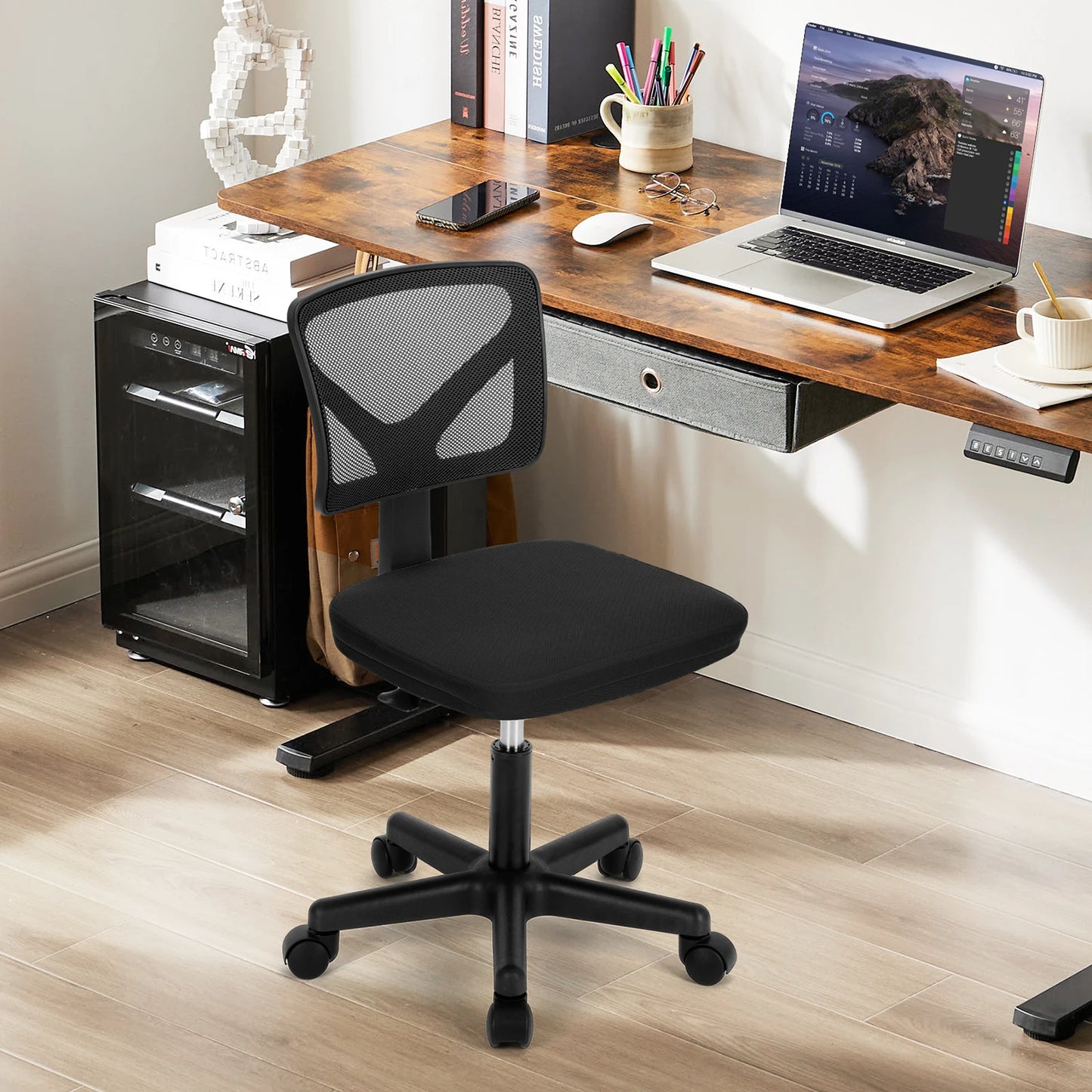 JHK Mesh Lumbar Support Armless Office Chair With Adjustable Height