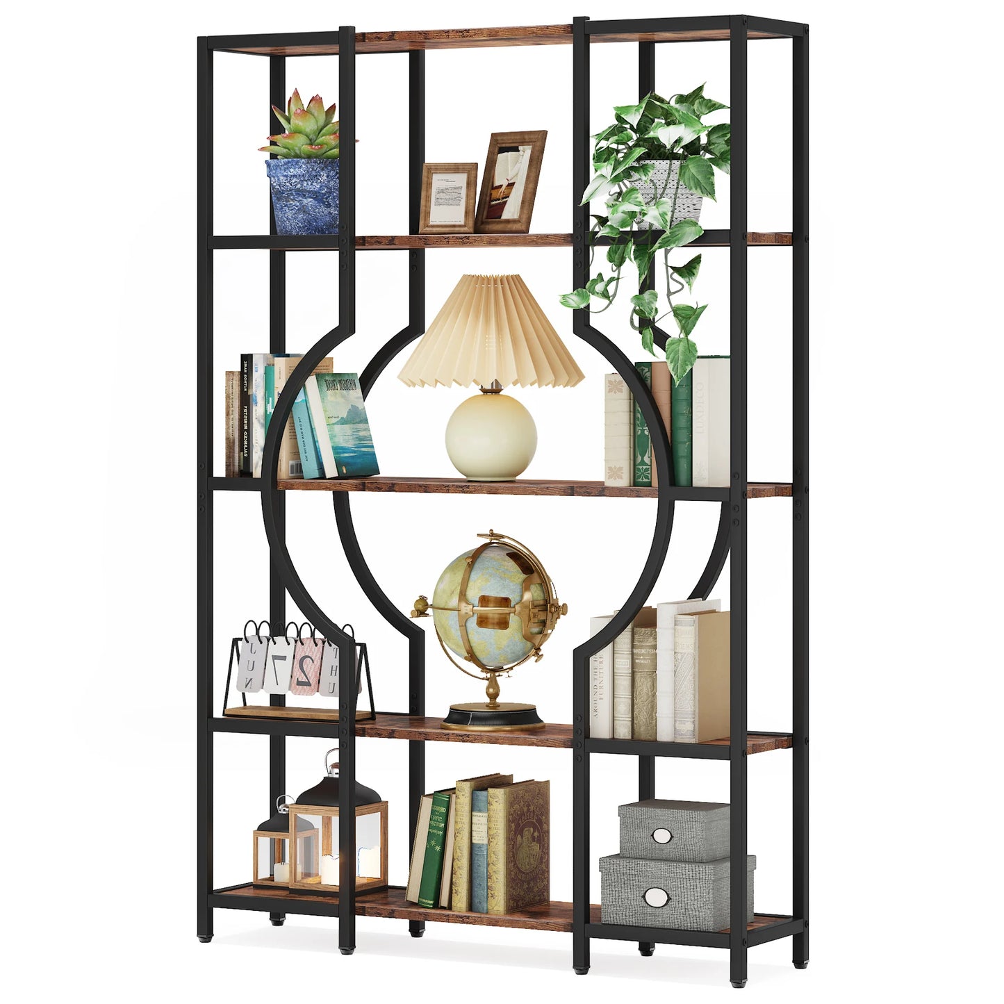 Tribesigns 5 Tier Industrial Bookshelf Etagere Freestanding Bookcase