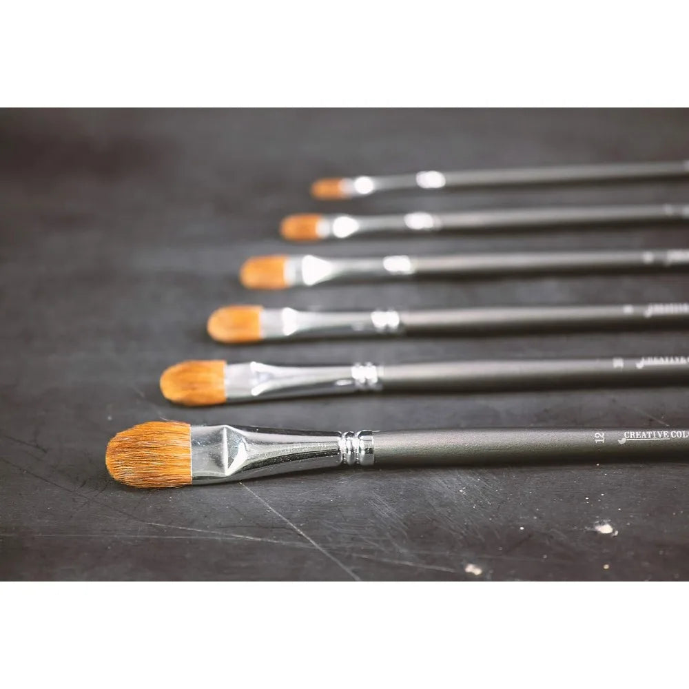 Filbert Paint Brushes Set of 6 Long-Handled for Acrylics