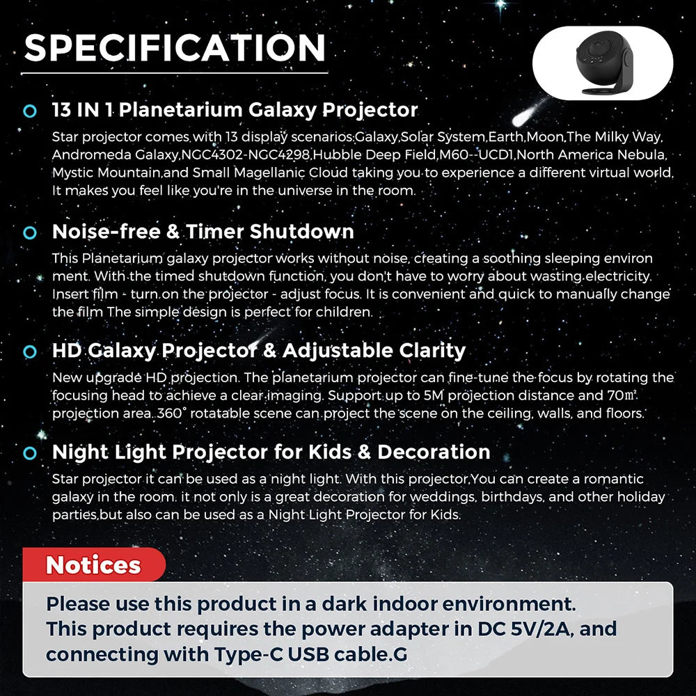 Mexllex 13 In 1 Galaxy Ultral Star Projector Night Light