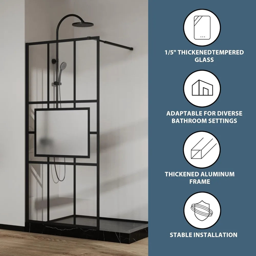 XMSJ Glass Shower Door With Fixed Framed Tempered Glass