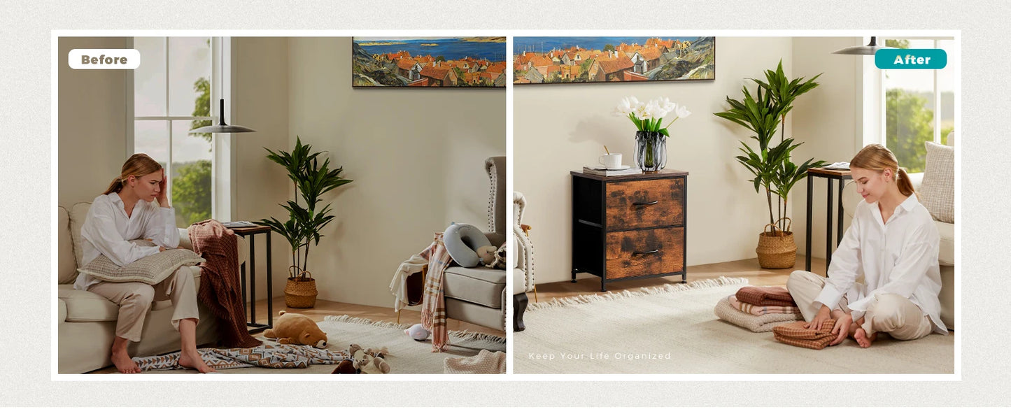 JHK Nightstand Bedside Table With Storage Drawers For Bedroom