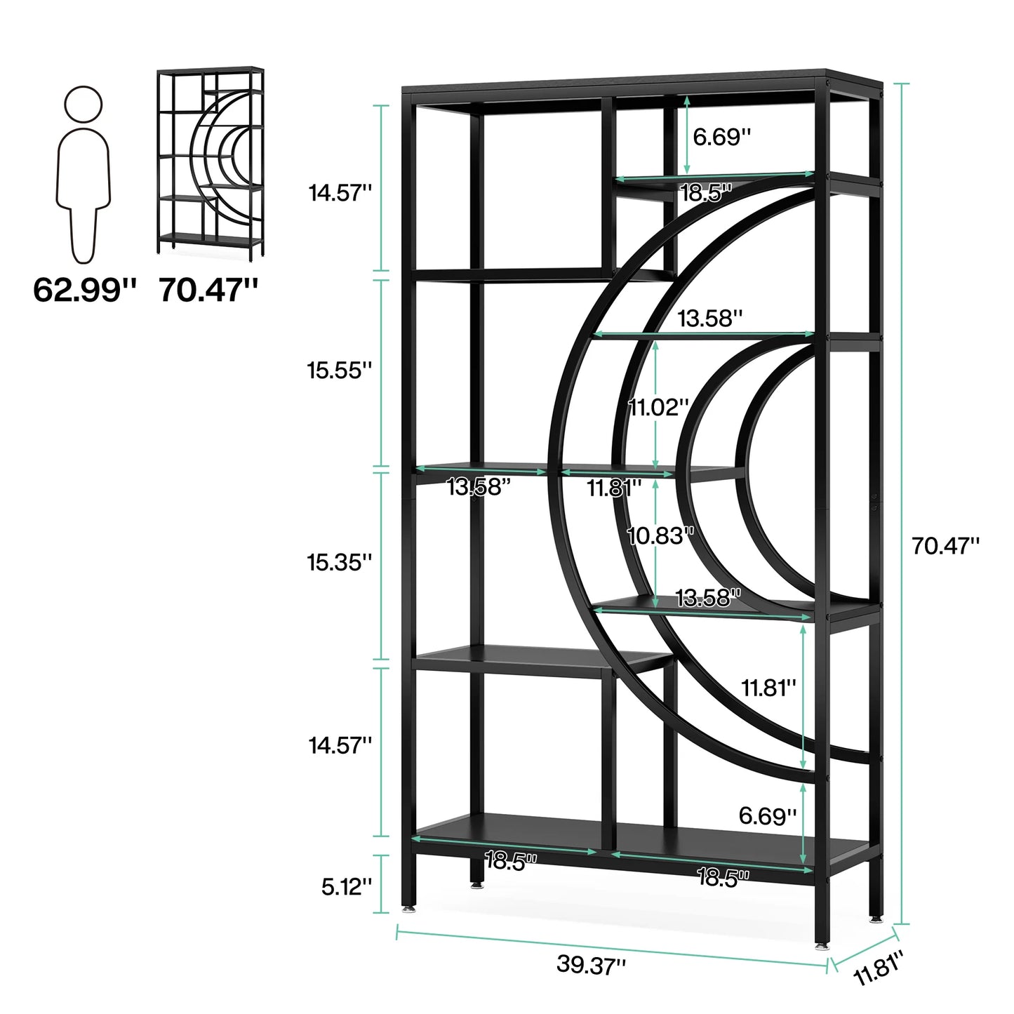Tribesigns 5 Tier Industrial Bookshelf Etagere Freestanding Bookcase