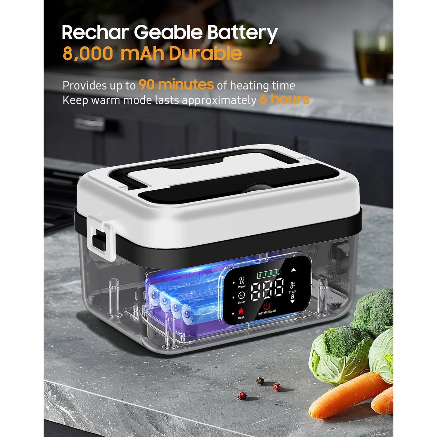 Rechargeable Timer Lunch Box With Automatic Heating And Insulated Bag