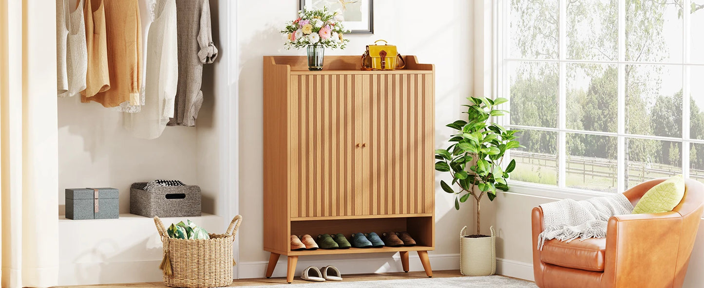 Tribesigns 5-Tier Shoe Cabinet With Doors Wood Storage Organizer