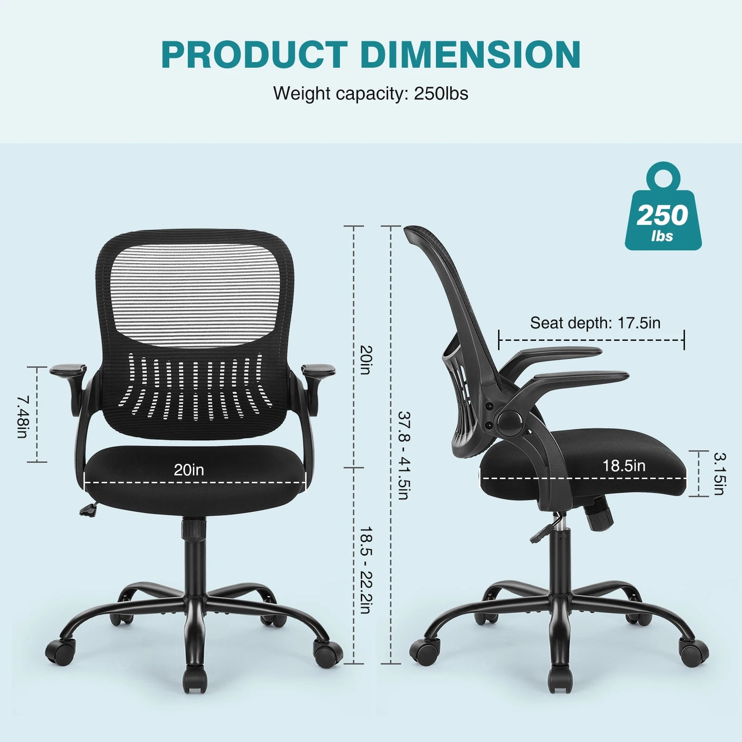 JHK Ergonomic Mesh Backrest Office Chair With Adjustable Height Wheels