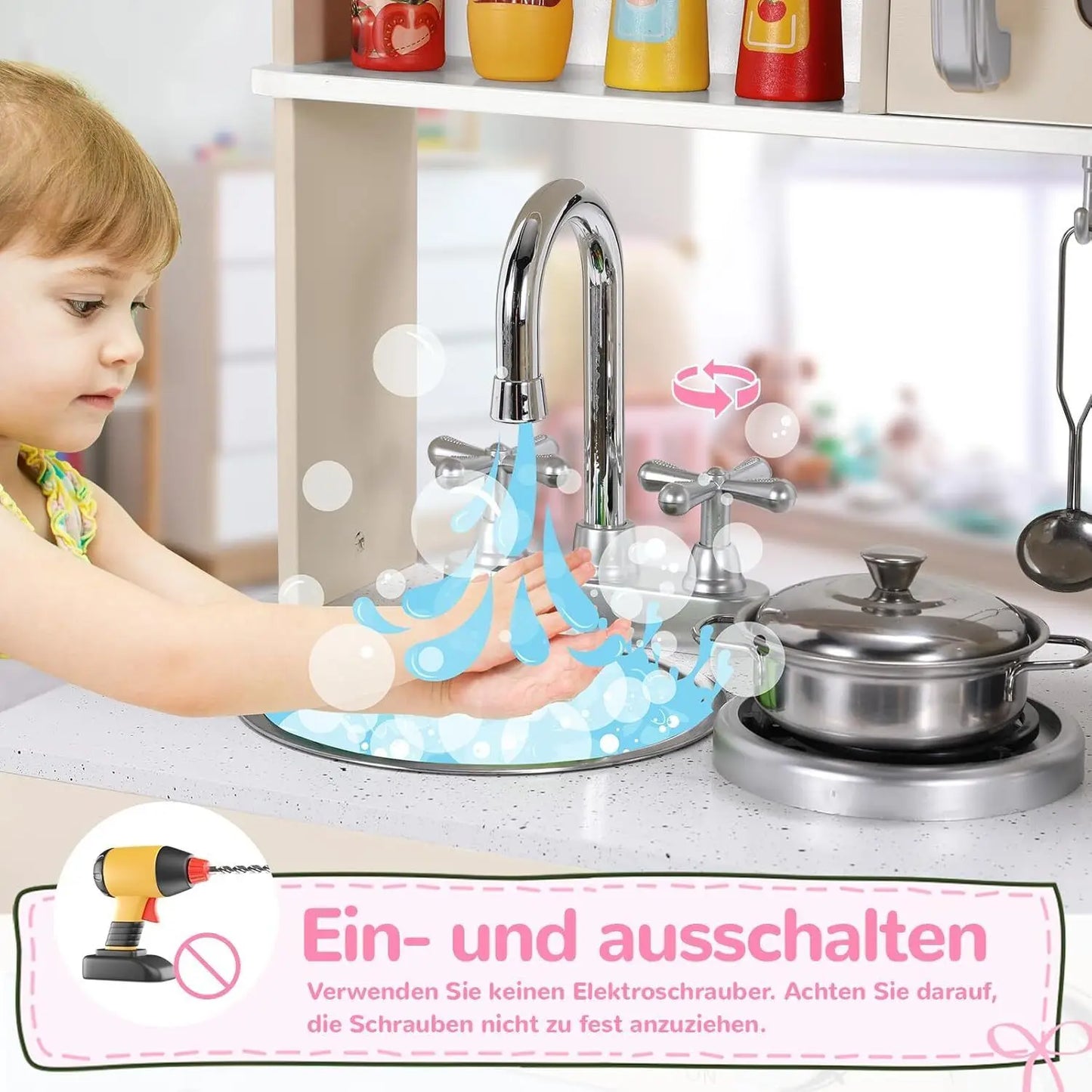 AuAg Wooden Play Kitchen Set With Lights And Sounds