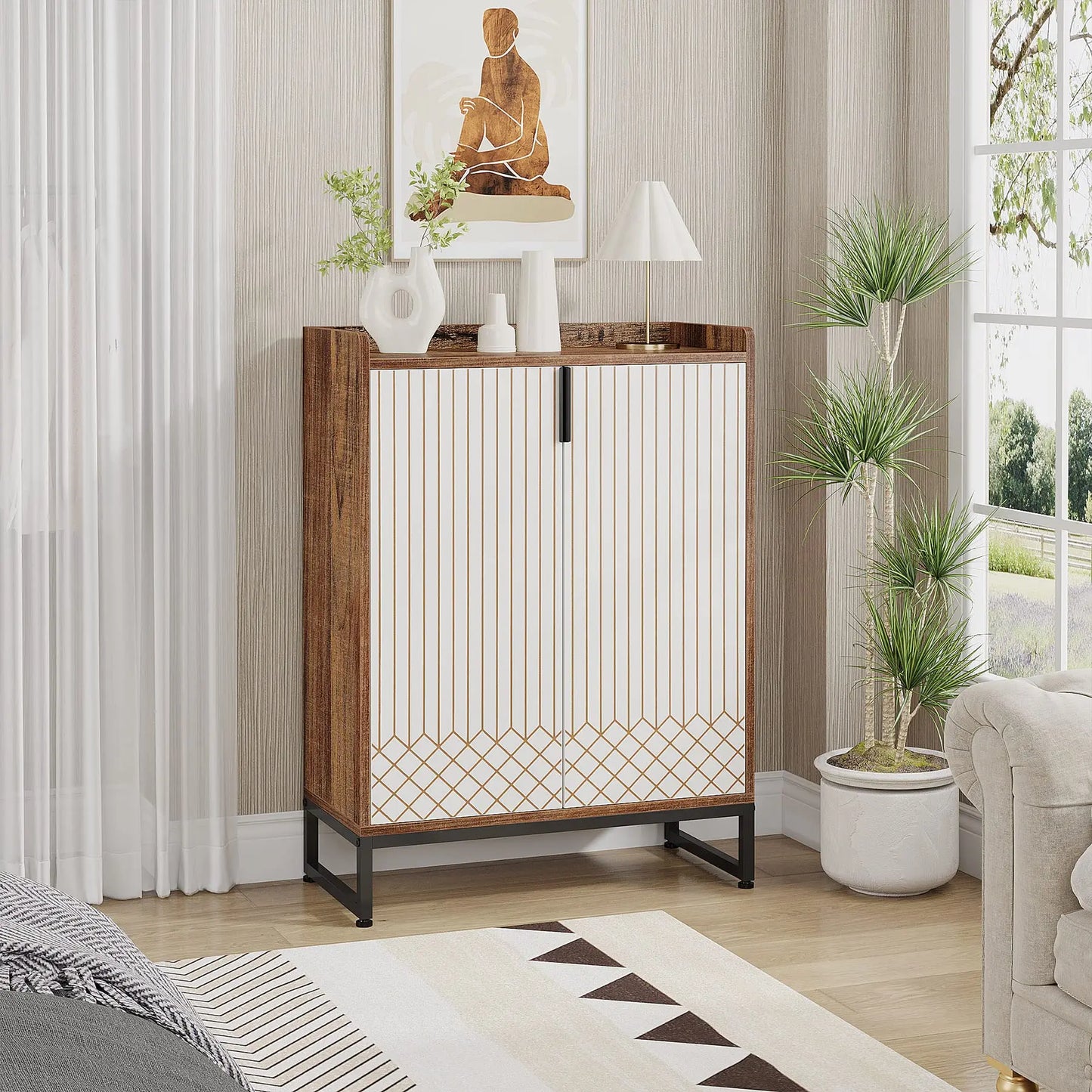 Tribesigns 5-Tier Shoe Cabinet With Doors Wood Storage Organizer
