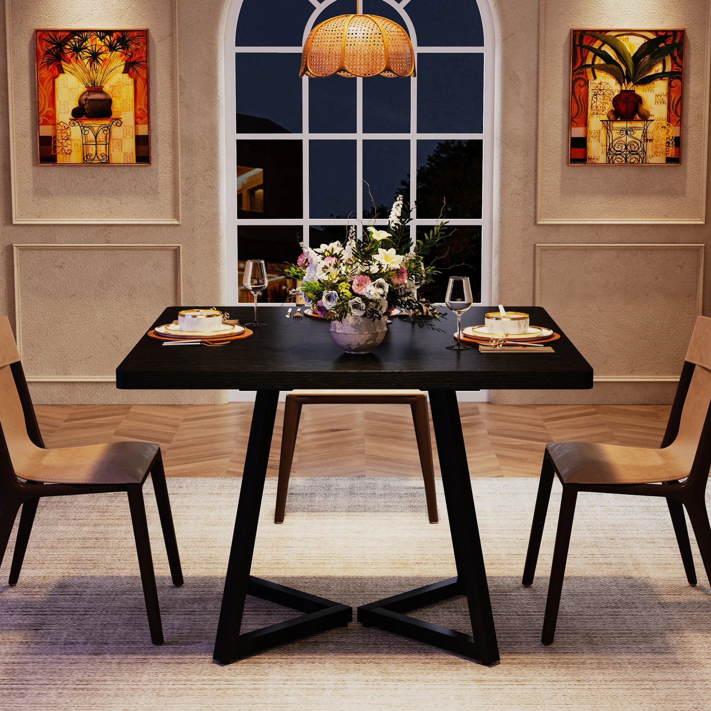 Tribesigns Square Dining Table For Four With Metal Base