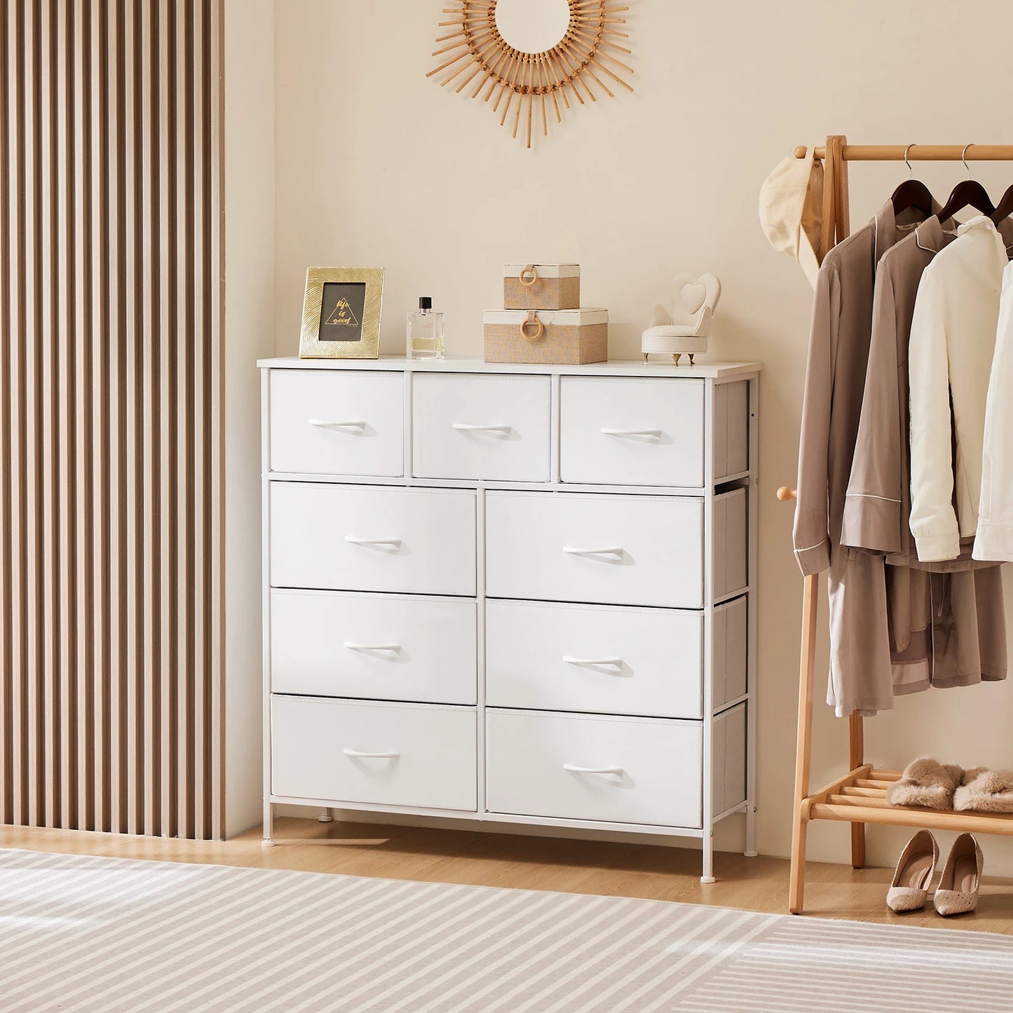 JHK Dresser Wardrobe With Nine Fabric Storage Drawers