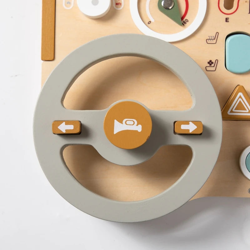 Montessori Baby Wooden Car Steering Wheel Activity Busy Board Education