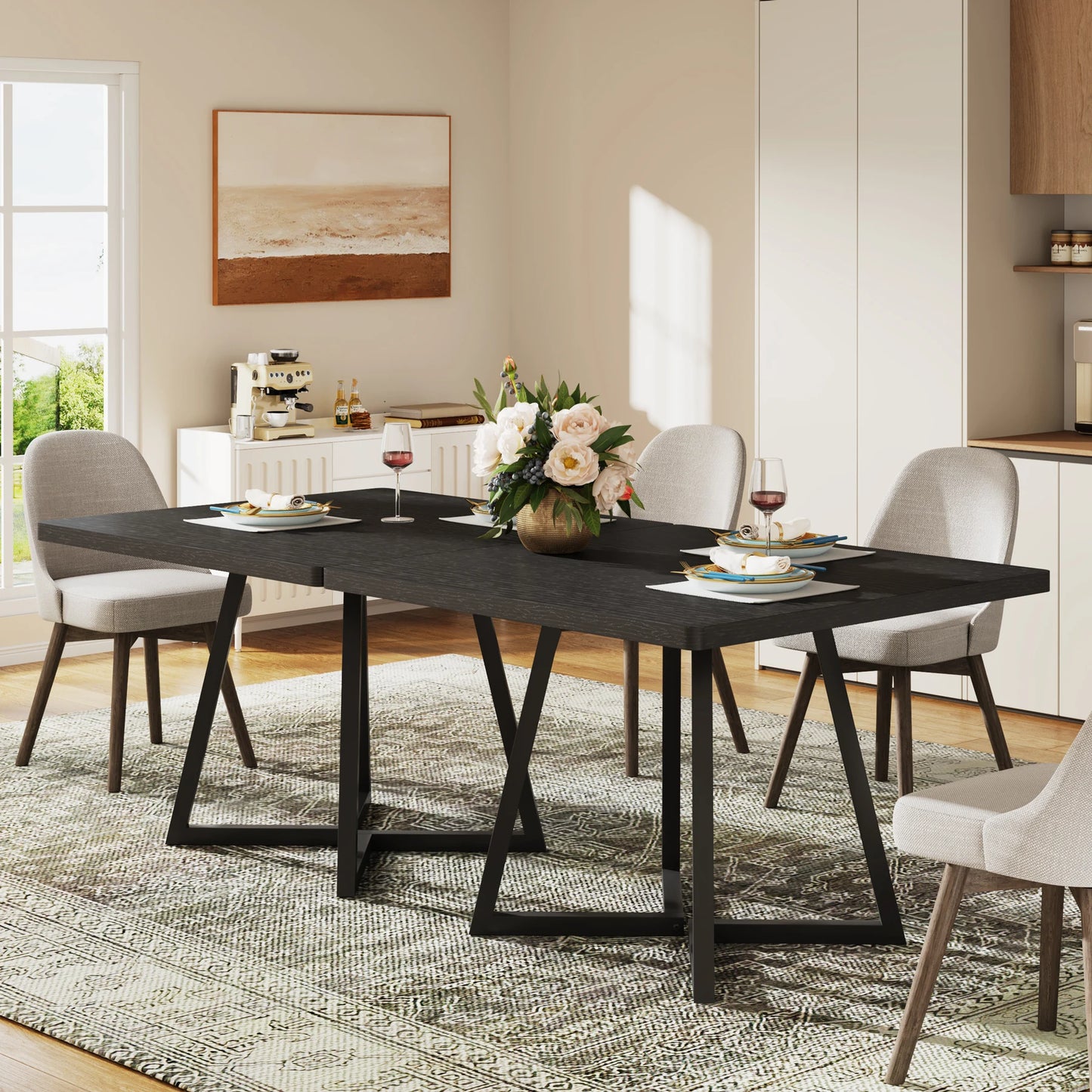 Tribesigns Square Dining Table For Four With Metal Base