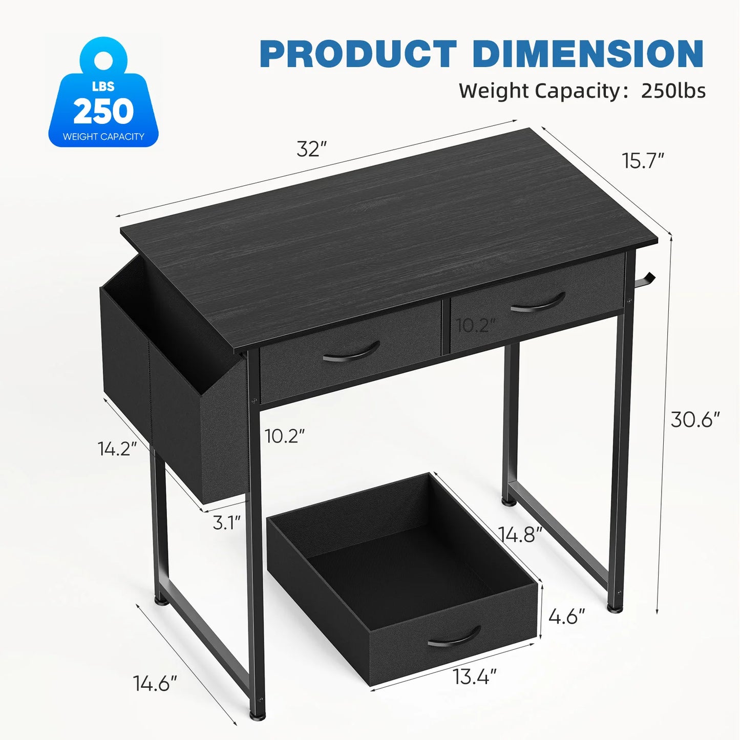 JHK Modern Office Desk Fabric Storage Drawers And Metal Frame