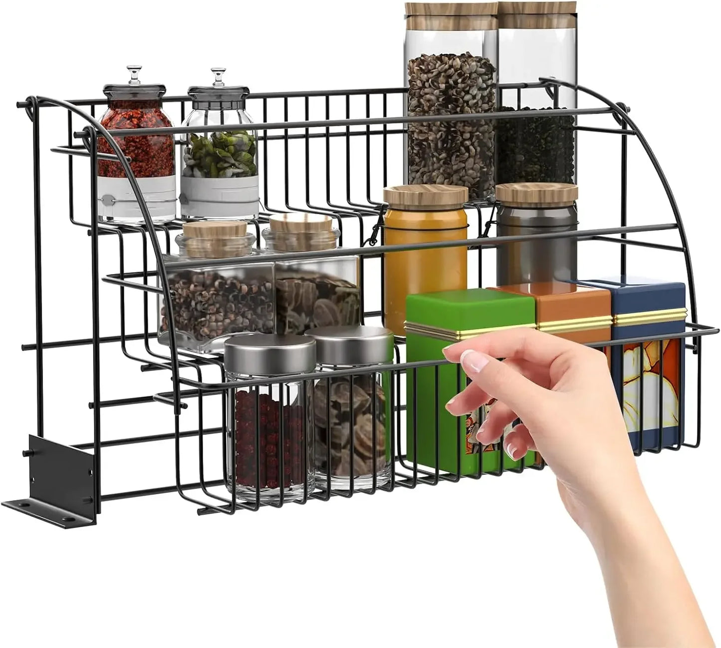 Bymaocar Three Tier Adjustable Pull Down Spice Rack Kitchen Storage