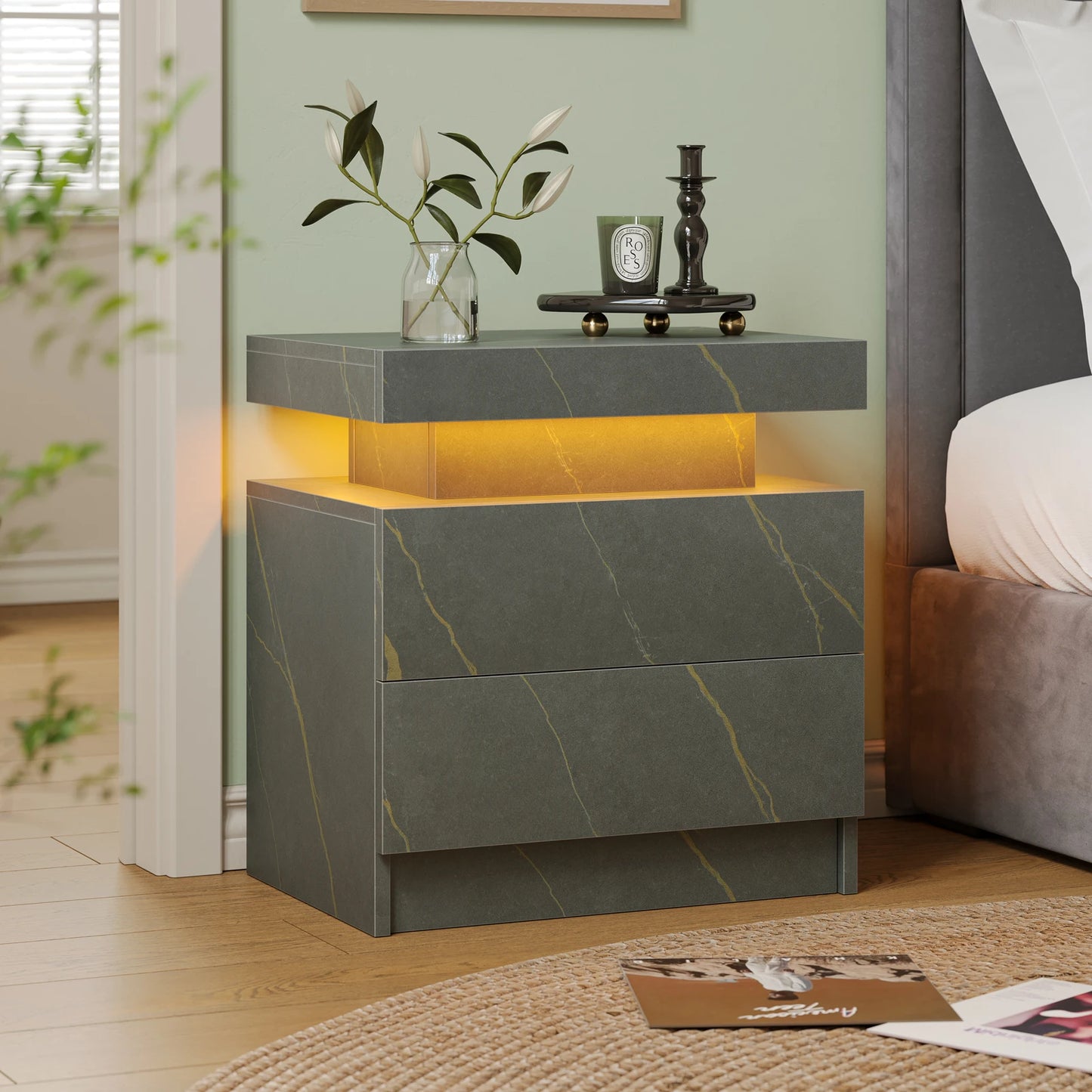 Cubehom LED Nightstands With 2 Drawers And RGB Lights