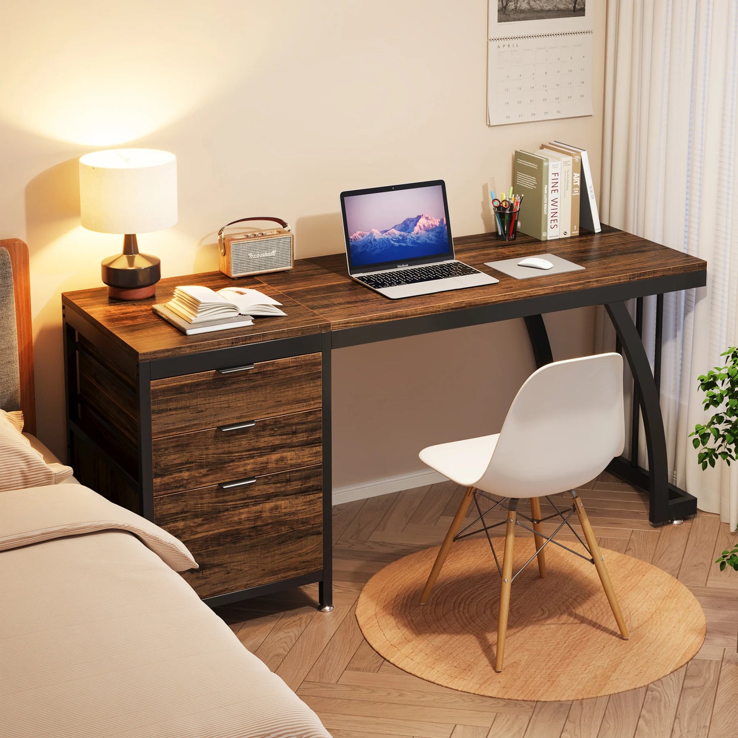 Tribesigns Industrial Computer Desk With 3 Drawers And Reversible Setup
