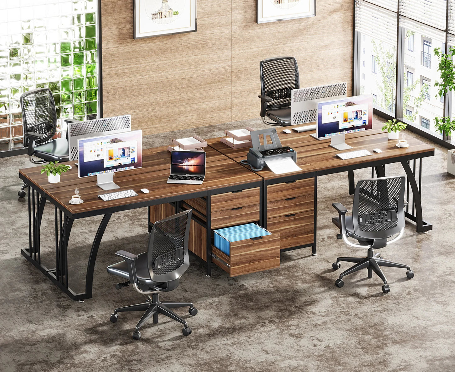 Tribesigns Industrial Computer Desk With 3 Drawers And Reversible Setup