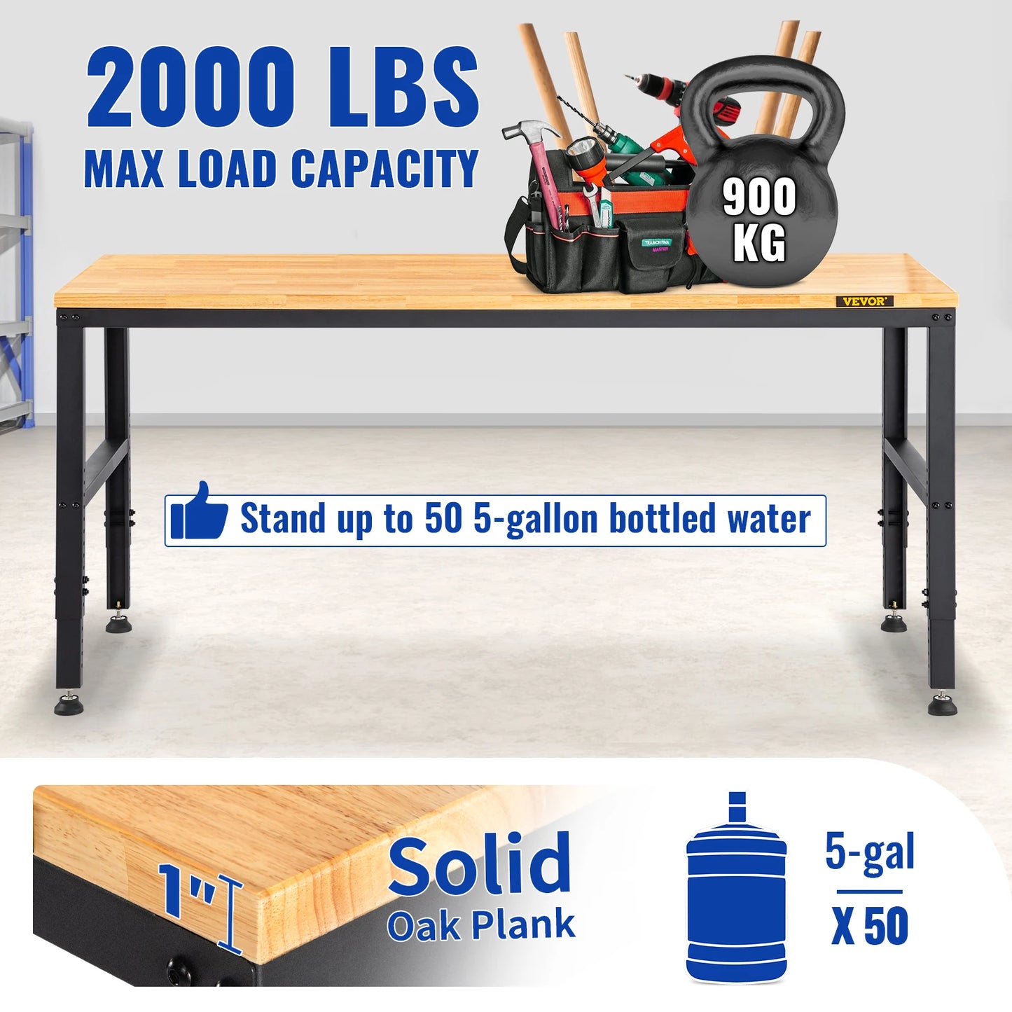 Woodworking Workbench with Adjustable Height Oak Top and Frame
