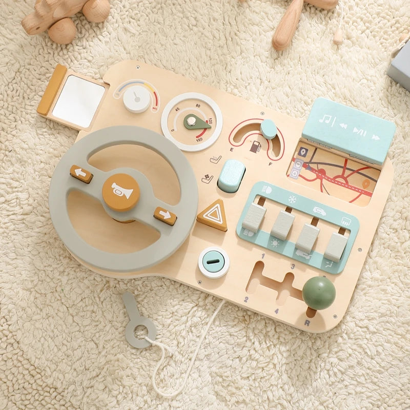 Montessori Baby Wooden Car Steering Wheel Activity Busy Board Education