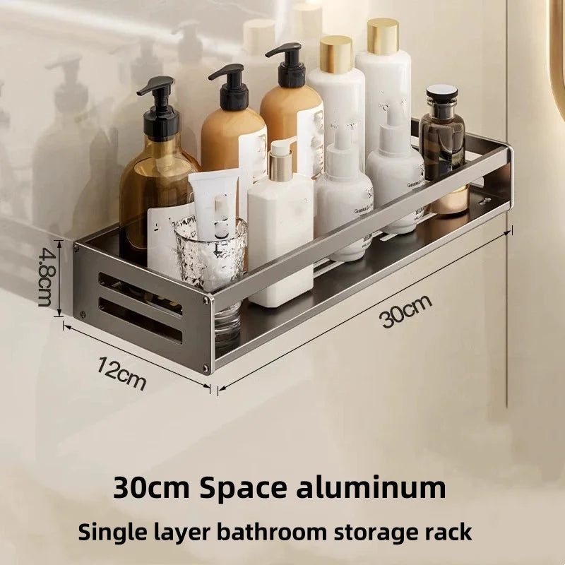 Aluminum Shower Corner Shelf Without Drilling Towel Bar Shampoo Holder