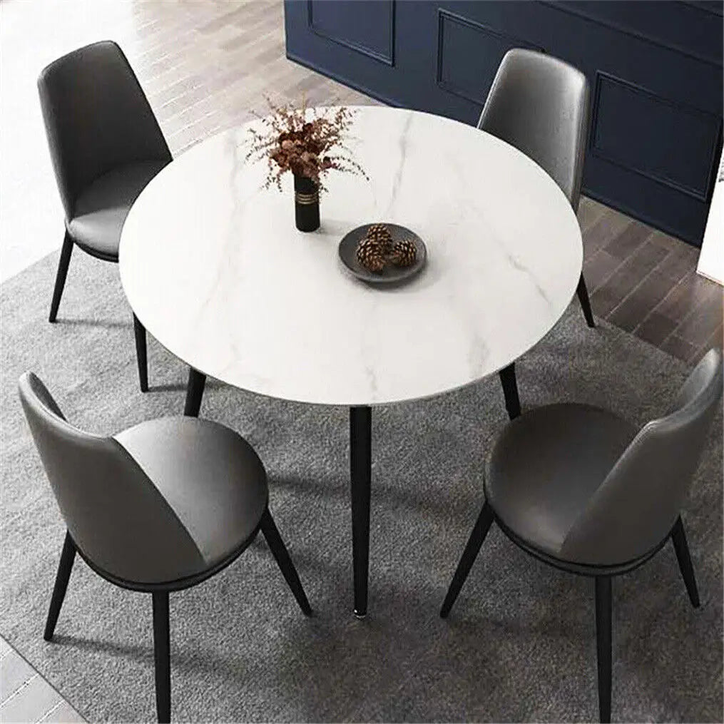 Marble Top Round Dining Table With Metal Frame For Four
