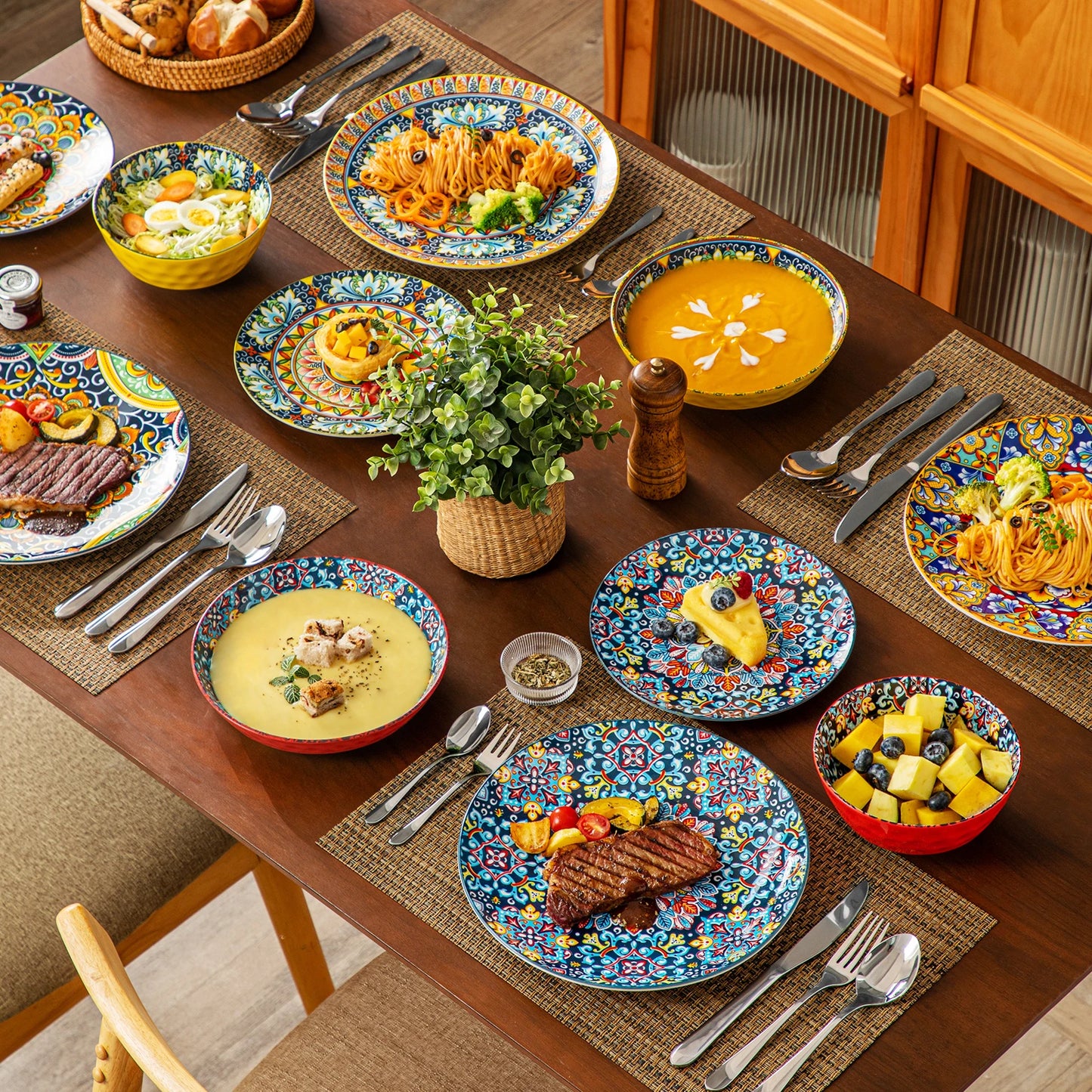 MALACASA Ceramic Dinnerware Set Bohemian Style Tableware for Six