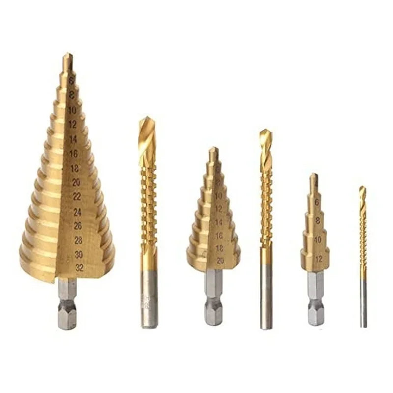 MEYOUTOWNDIY Titanium Coated Drill Bit Set 6 Piece Step Bits
