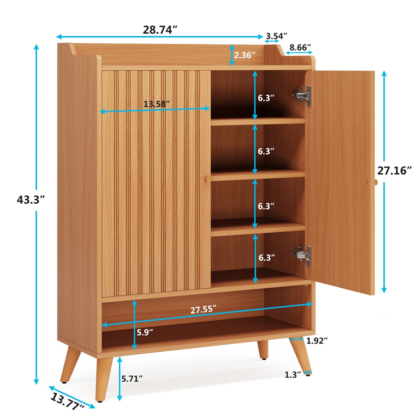 Tribesigns 5-Tier Shoe Cabinet With Doors Wood Storage Organizer
