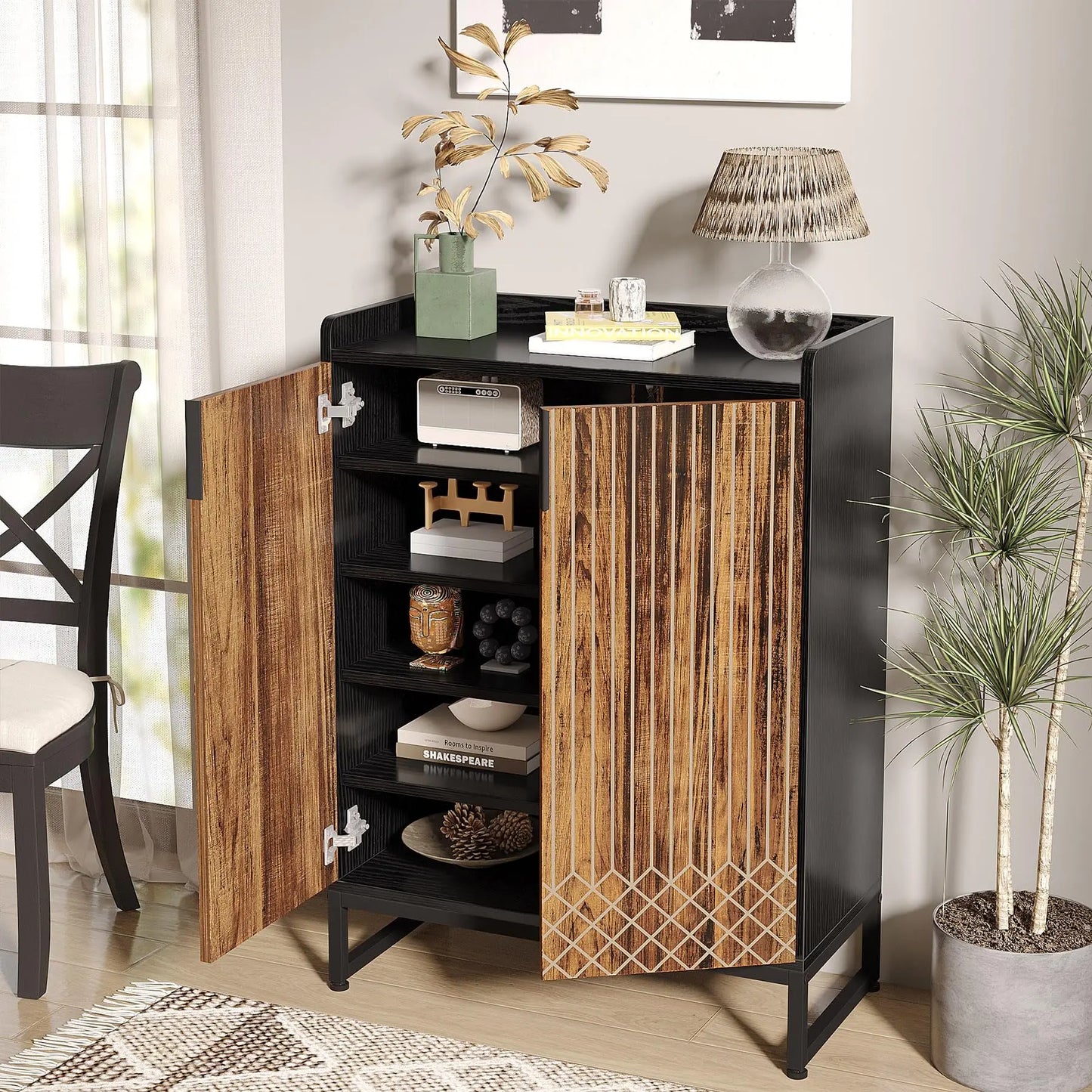 Tribesigns 5-Tier Shoe Cabinet With Doors Wood Storage Organizer