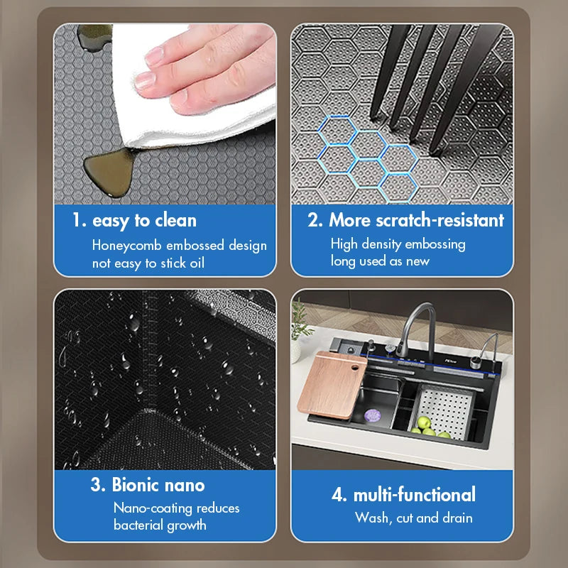 MYQualife 304 Stainless Steel Waterfall Kitchen Sink Digital Display Faucet