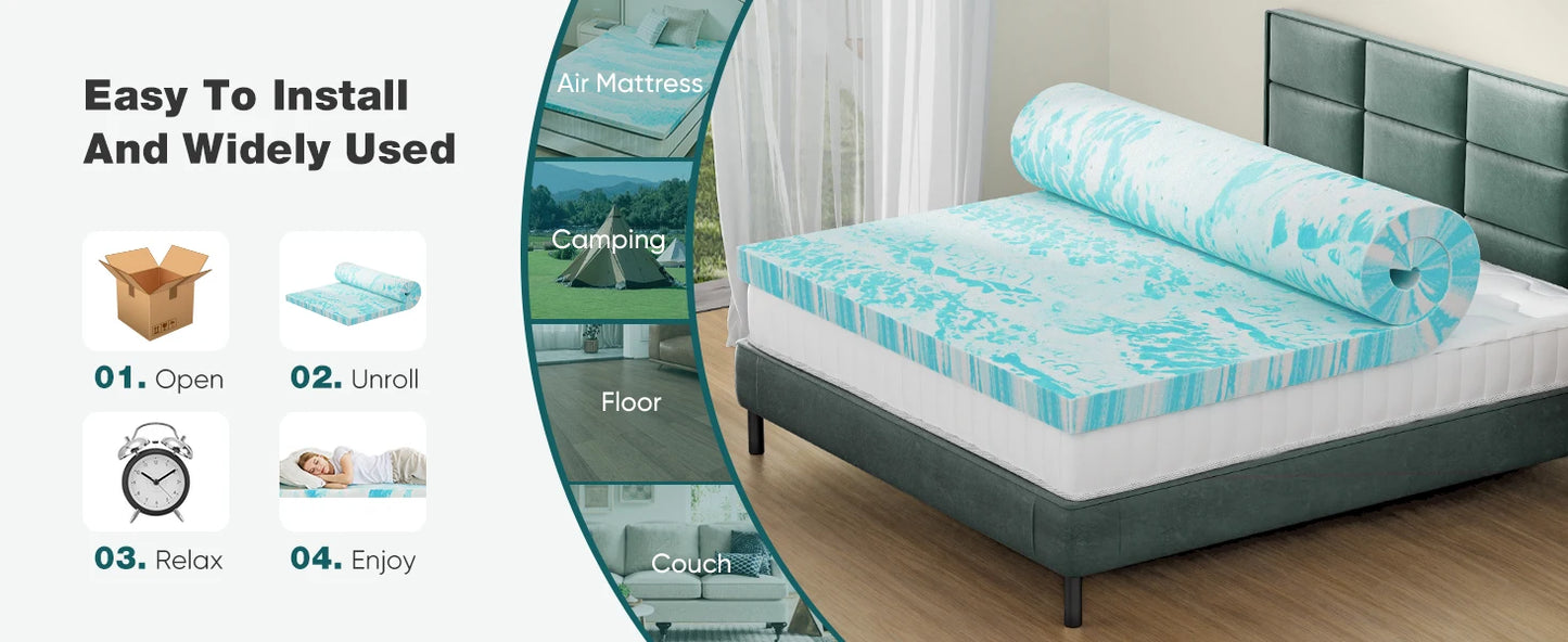 JHK Gel Memory Foam Mattress Topper for Cooling Comfort