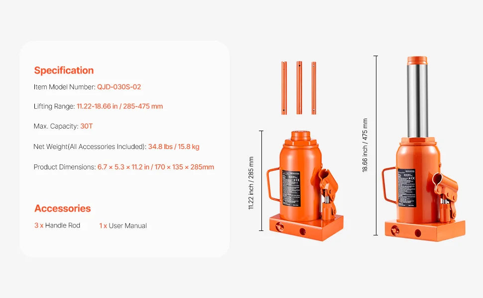 SucceBuy Hydraulic Bottle Jack With Long Handle For Vehicles