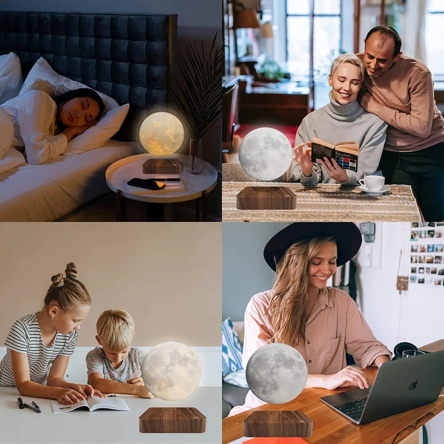 Mexllex Magnetic Floating Moon Lamp Wooden Base And 3 LEDs