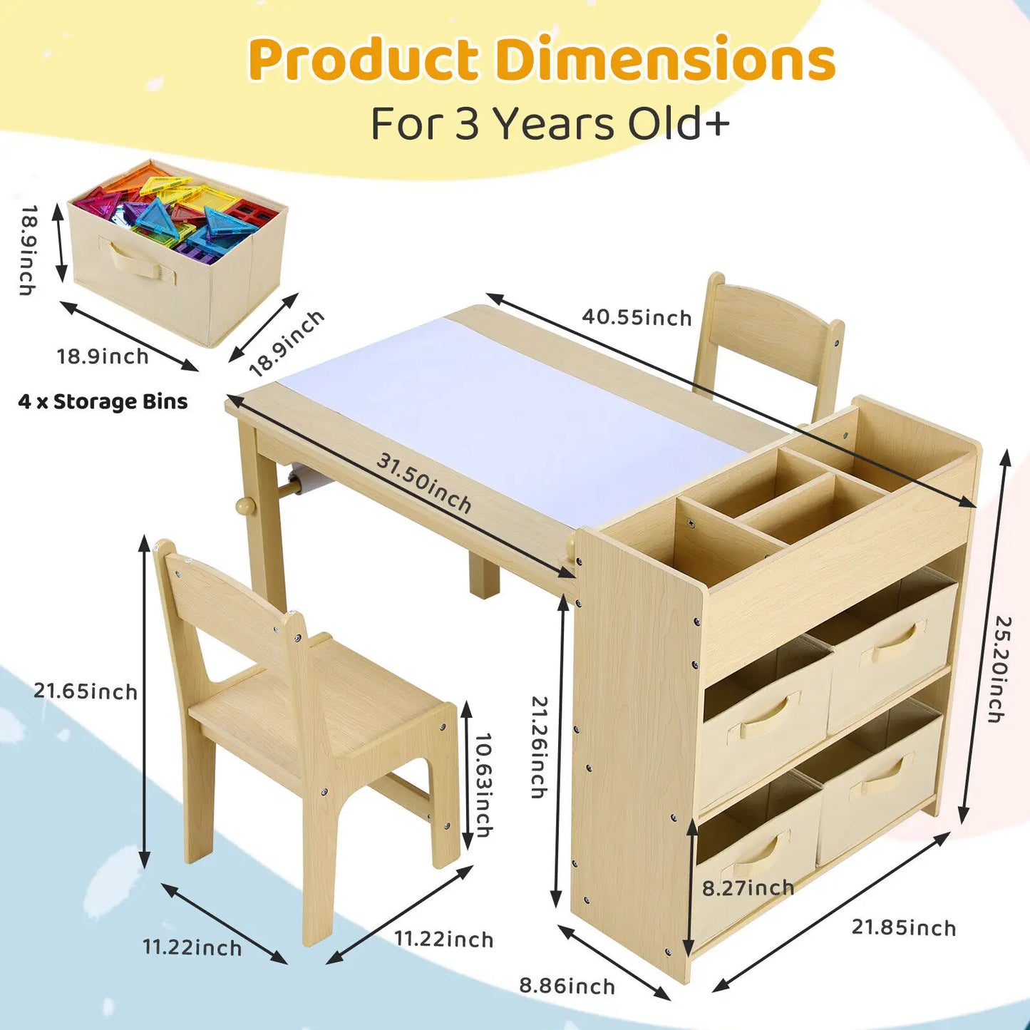 AuAgFinishes Kids Art Table and Chair Set with Storage Shelves