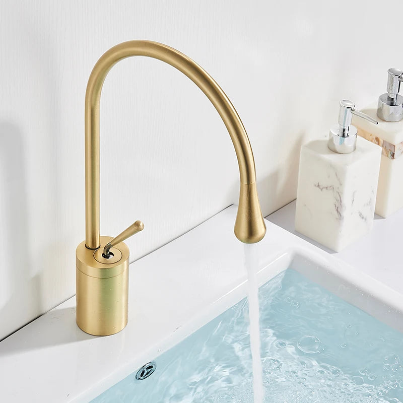Saeuwtowy Brass Basin Faucet Deck Mounted Single Handle Hot Cold