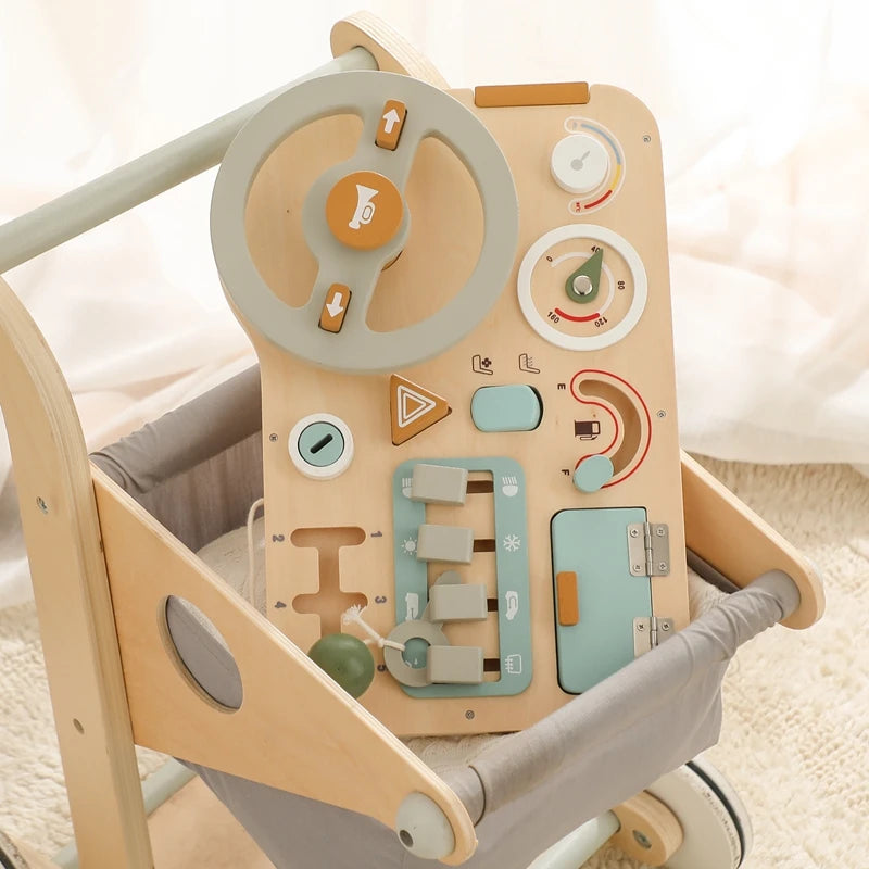 Montessori Baby Wooden Car Steering Wheel Activity Busy Board Education