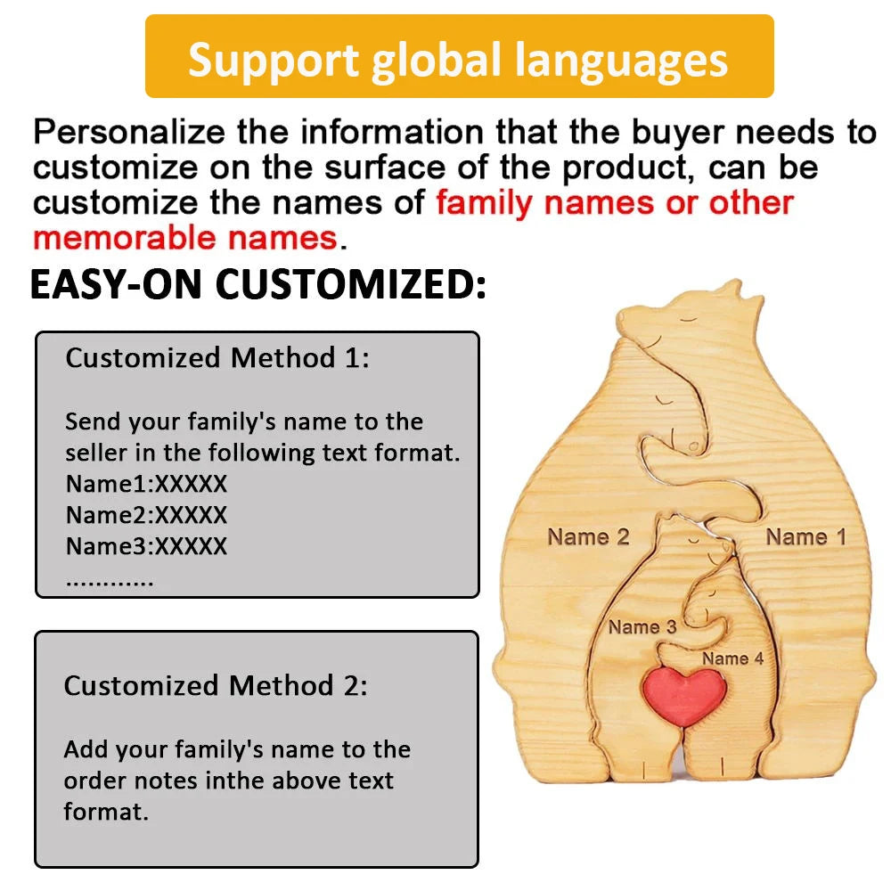 NONEDropshipping Bear Family Wooden Puzzle With Free Engraving Name