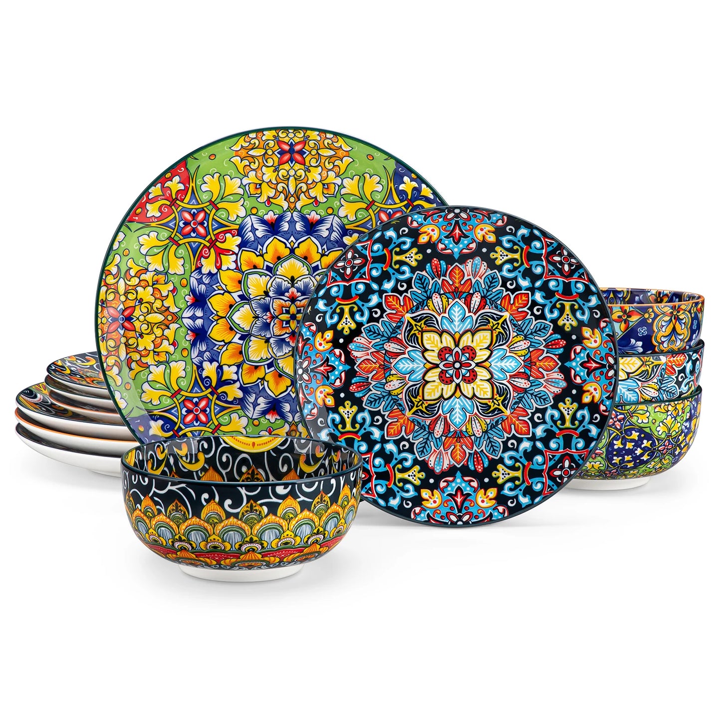 MALACASA Ceramic Dinnerware Set Bohemian Style Tableware for Six