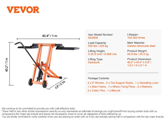 SucceBuy Lawn Mower Lift with Hydraulic/Threaded jack, 500/880 Lbs Adjustable Movable Lawn Lifter for Lawn Mower Garden Tractor