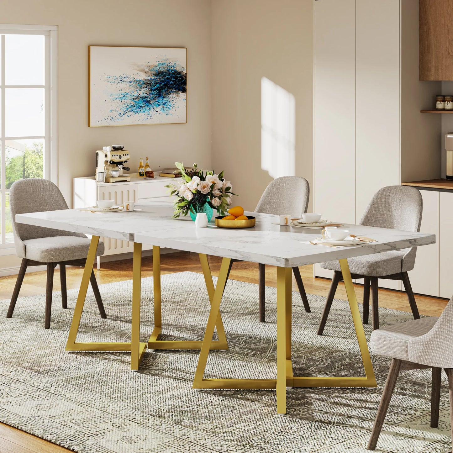 Tribesigns Square Dining Table For Four With Metal Base