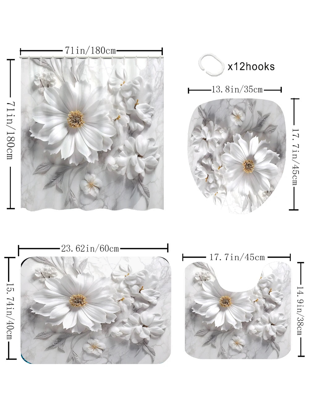 Flower Mood Four Piece Set Avant Garde Waterproof Shower Curtain