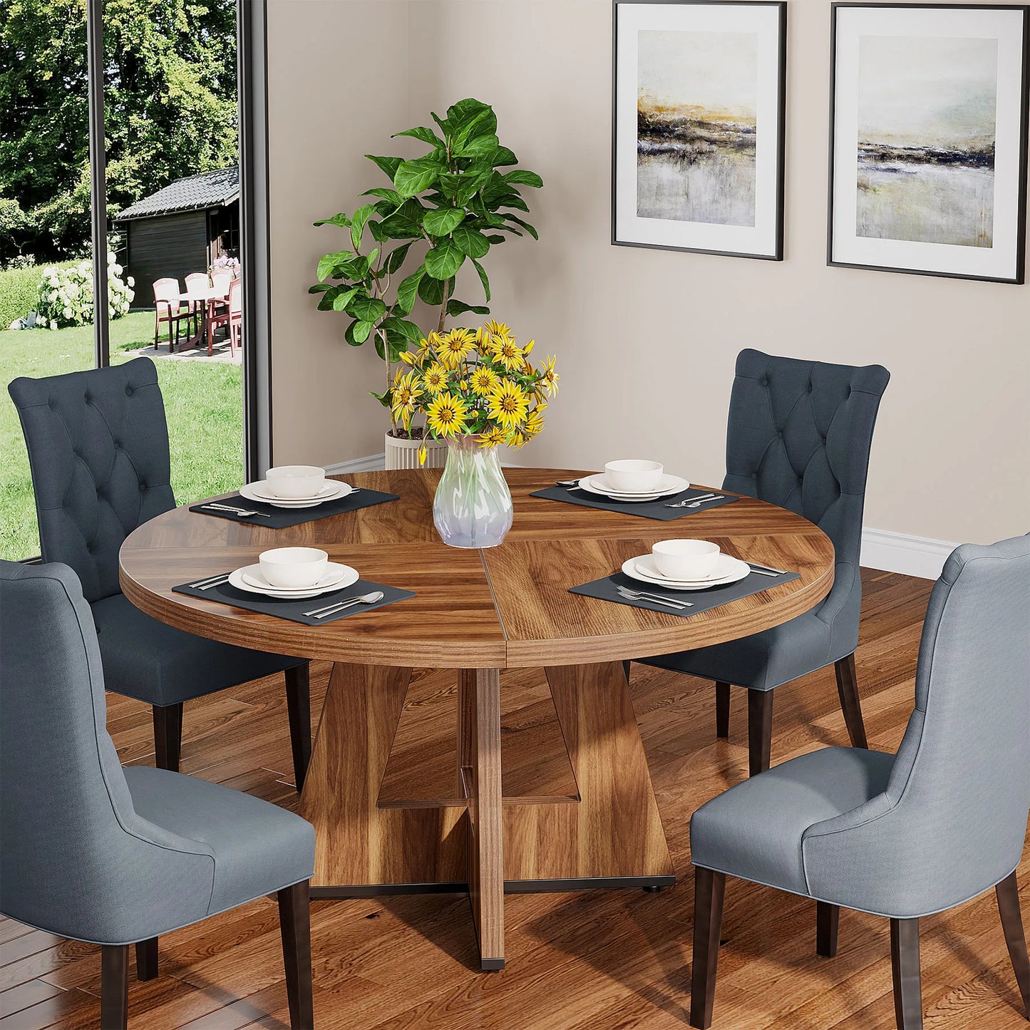 Tribesigns Round Dining Table for Four Kitchen Farmhouse Dining Room