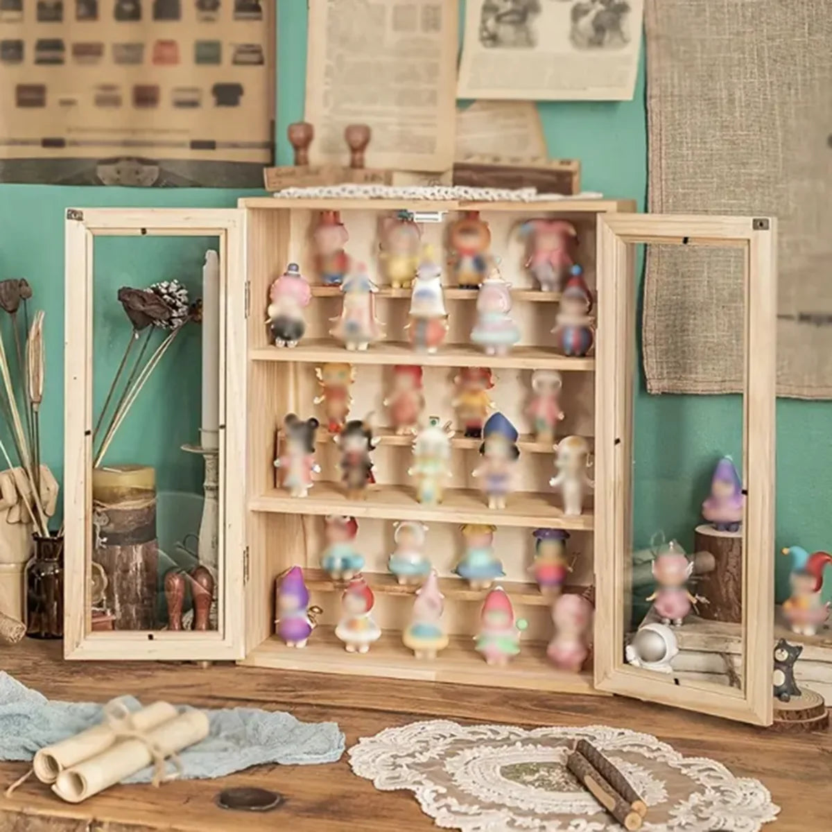 Solid Wood Blind Box Display Stand With Acrylic Panel