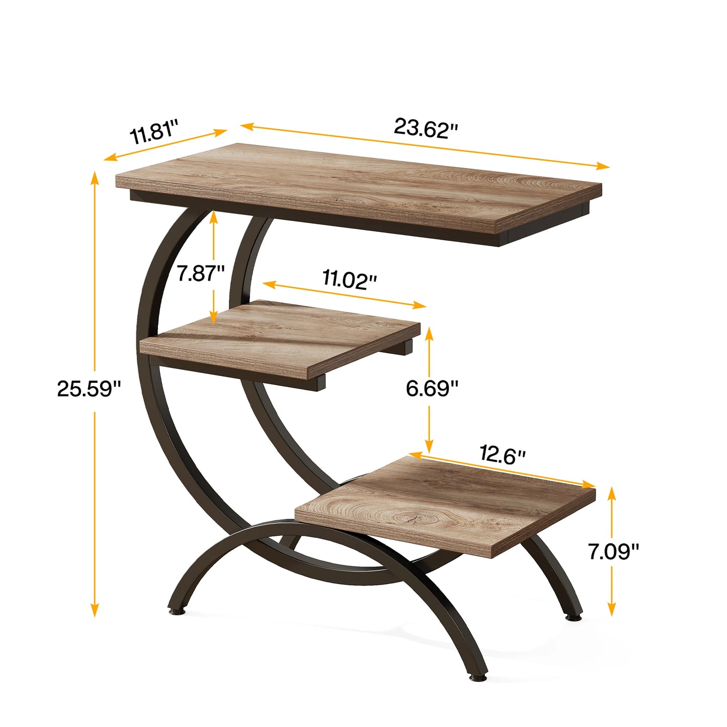 Tribesigns Industrial 3 Tier C Shaped End Table with Storage