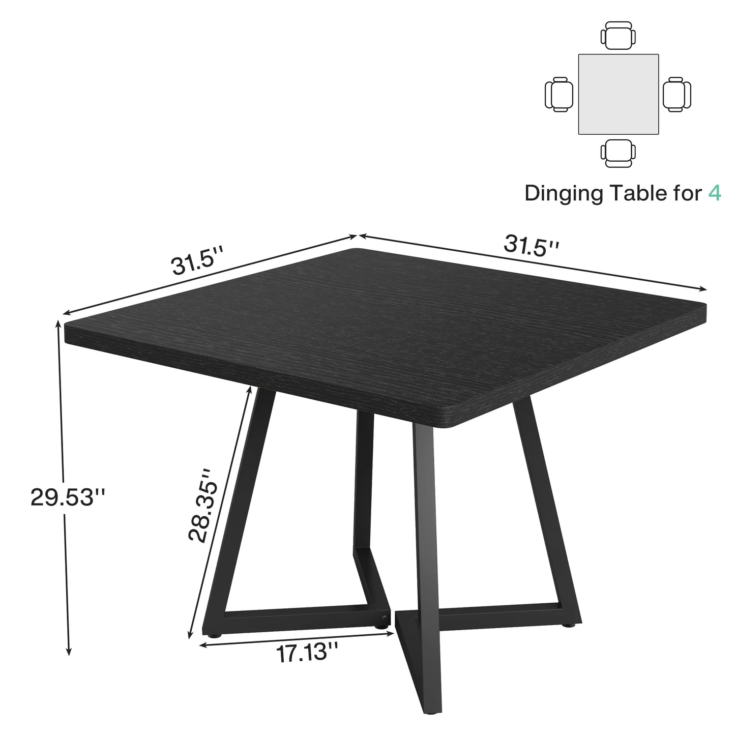 Tribesigns Square Dining Table For Four With Metal Base