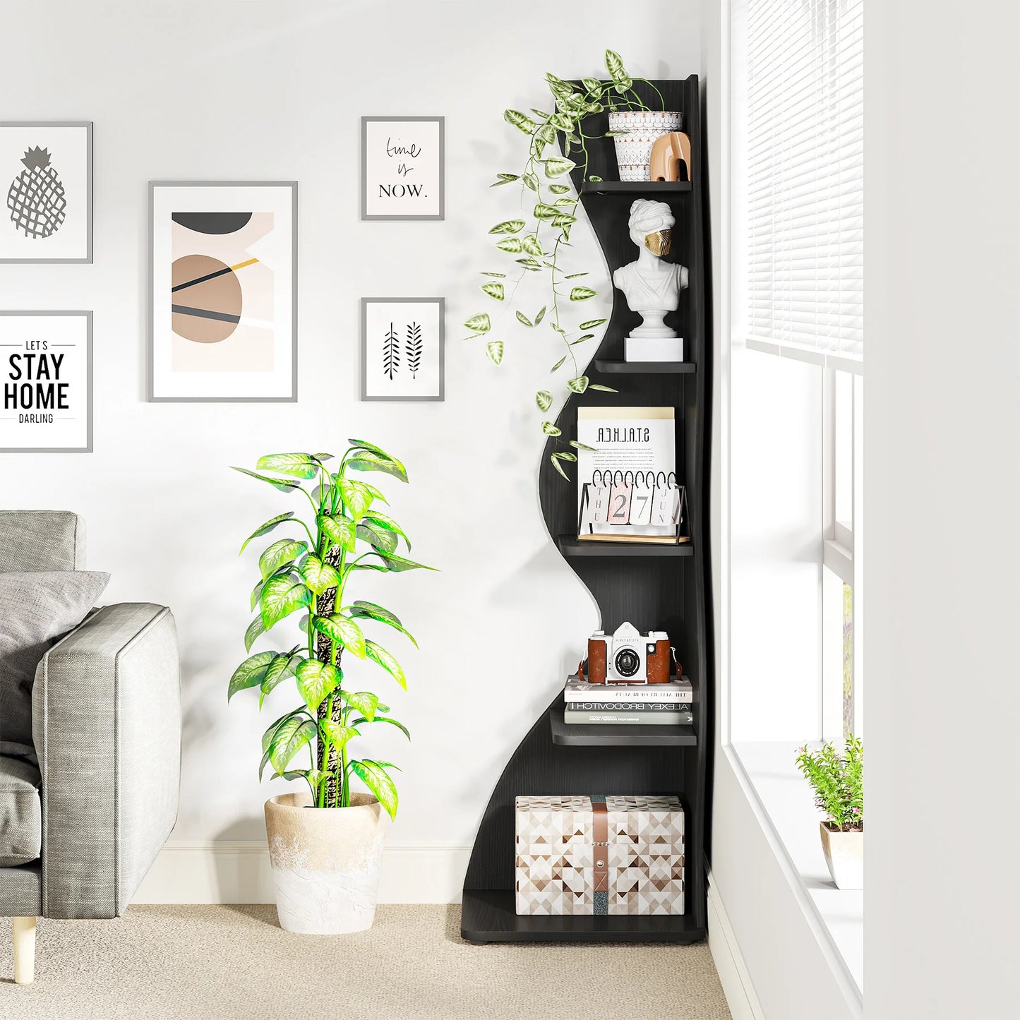 Tribesigns 5 Tier Corner Shelf Wall Bookshelf Plant Stand
