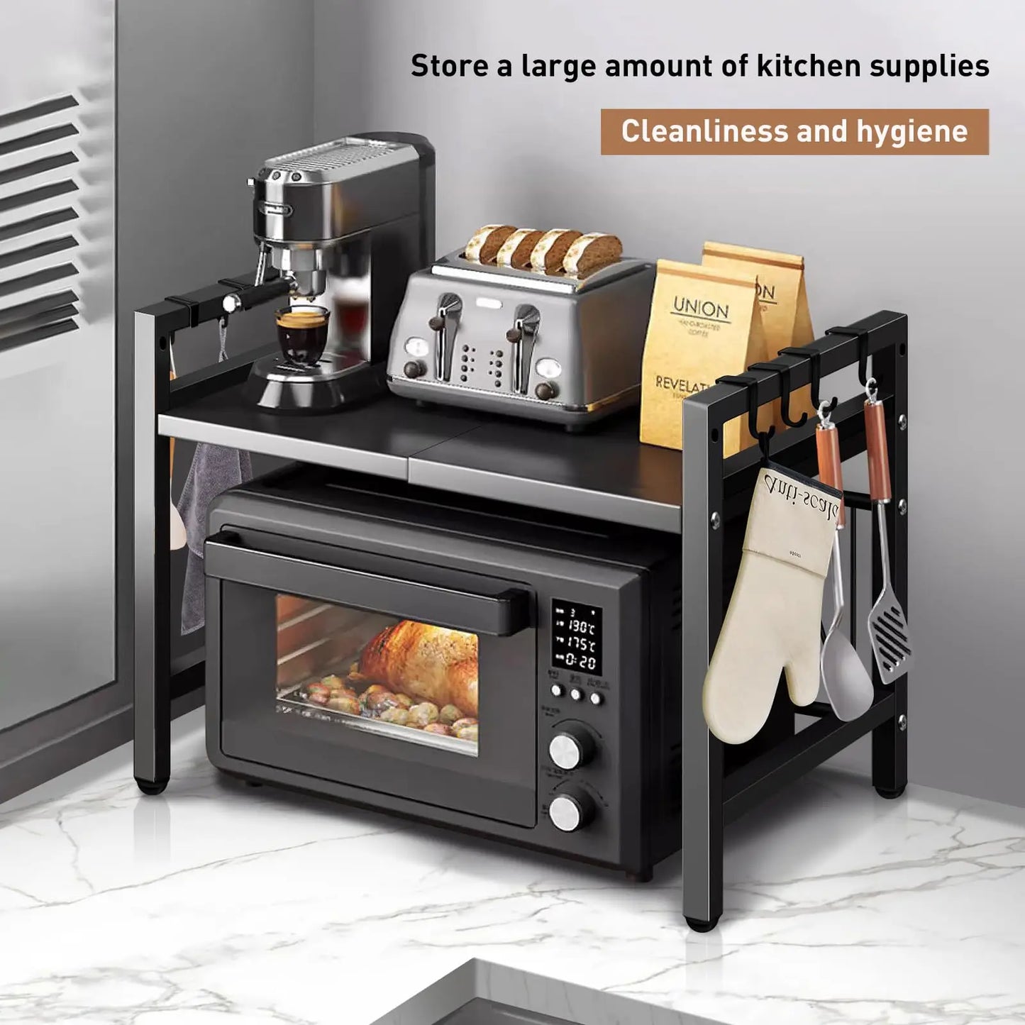 Expandable Microwave Shelf Organizer Rustproof Countertop Storage